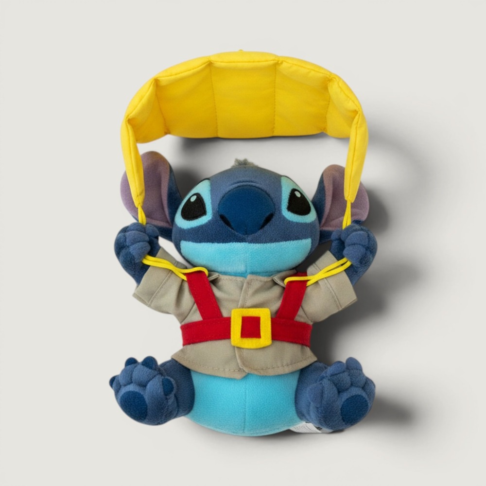 Disney Store Stitch Parachute Plush Skydiving Bean Bag Toy Lilo & Stitch Blue